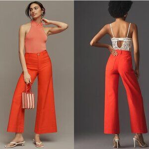 Anthropologie The Ettie High-Rise Crop Wide-Leg Pants by Maeve 33 red new nwt